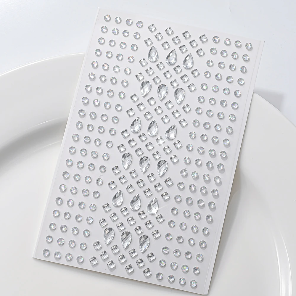 1 Stück 3D Holografische Bohemian Gesichtsaufkleber Fantasy Tropfenförmige Strass-Gesichts-Edelstein-Aufkleber Funkelnde Diamant-Augen Gesichts-Make-up-Aufkleber – Detail 5