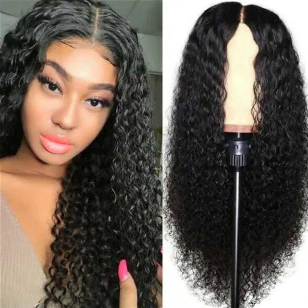 1pc Hair 16-24 INCH Brazilian Lace Front Wig Deep Curly Wig No Leave Out Natural Color Free Part Transparent Women Lace Closure