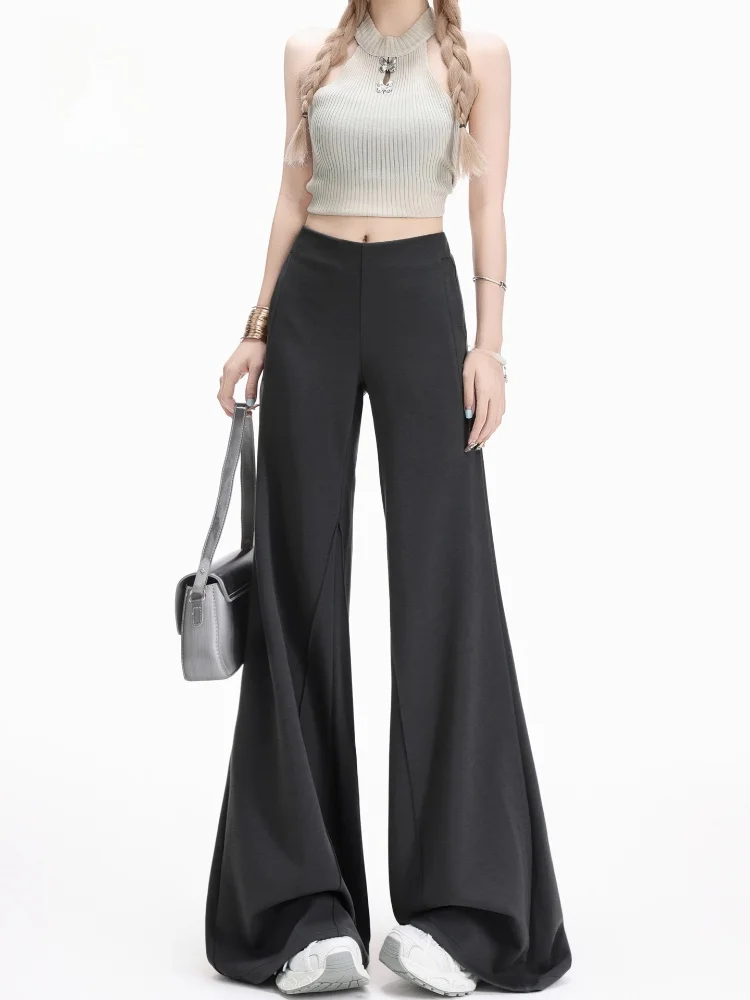 ドレープワイドレッグカジュアルパンツ レディース ハイウエスト ゆったり 快適な着心地 秋 初秋 ストレートパンツ