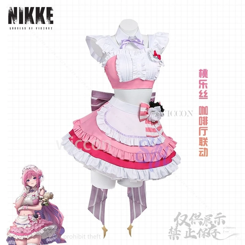 Аниме-игра NIKKE: Богиня Победы, косплей, Дороти Доро, костюм кофейной горничной, каваи, розовое платье с оборками и бантом, торт, Хэллоуин
