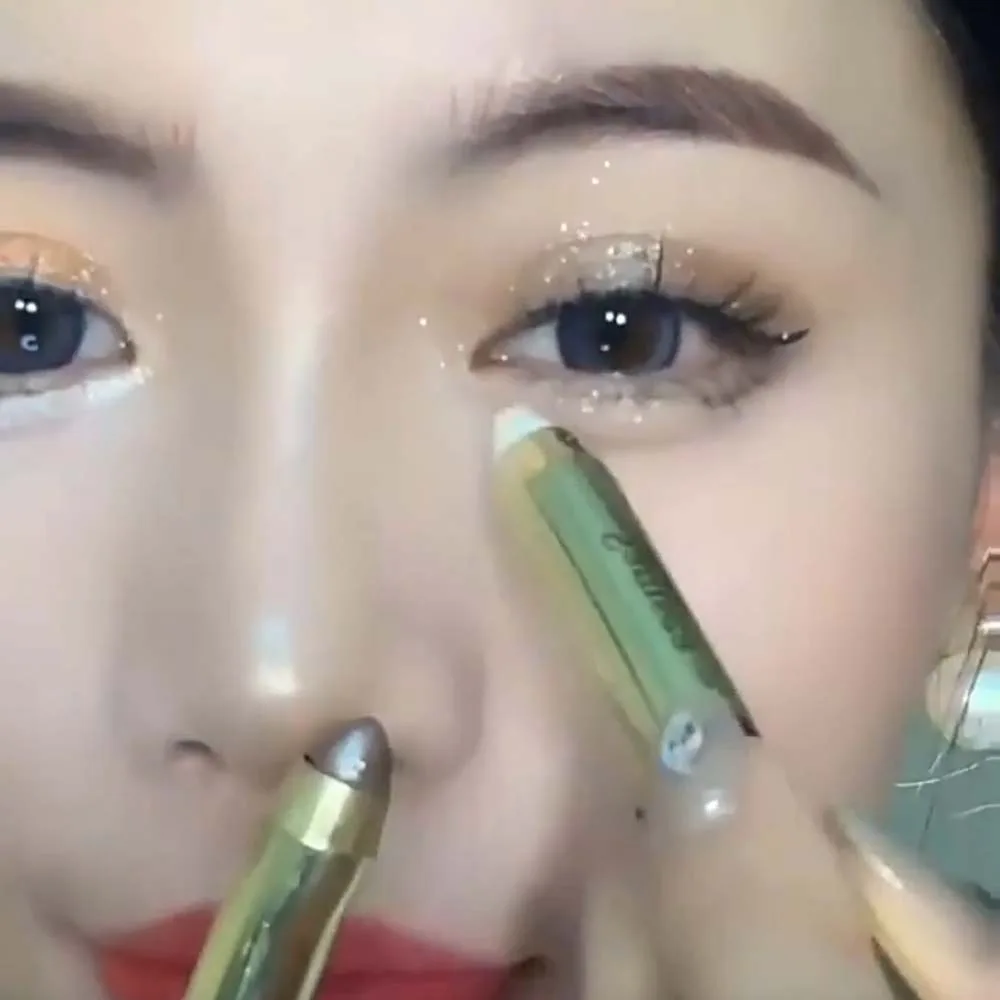 Canetas de sombra de olho com glitter, à prova d'água, cabeça dupla, contorno, sombra de olhos, natural, à prova de manchas, aegyo sal, destaque, casamento