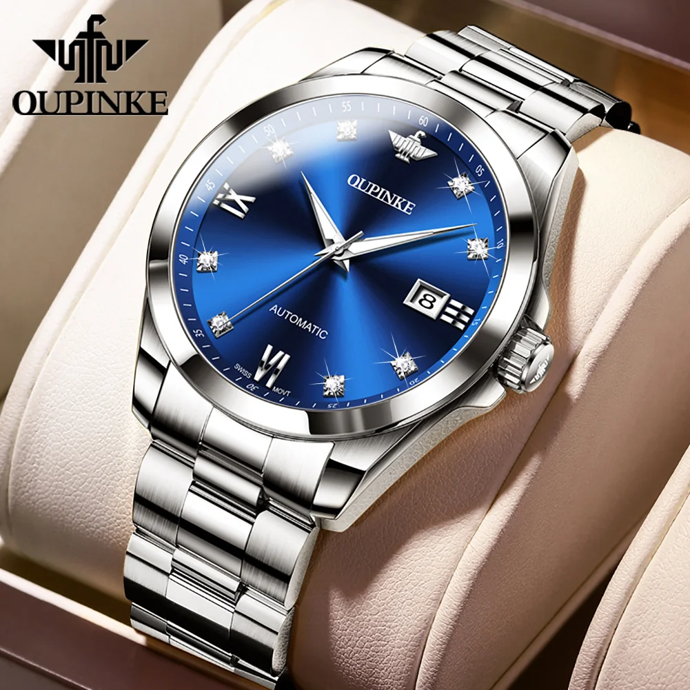 OUPINKE Top Brand Men's Watches Luxury Business Wristwatch for Man Swiss Mechanical Movement Sapphire Crystal 50m Waterproof