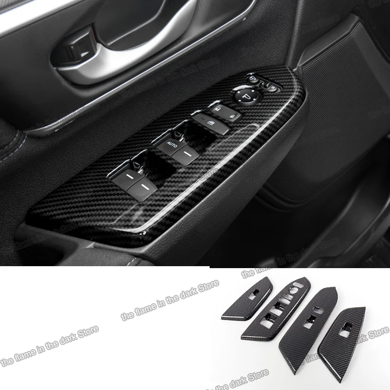 

carbon fiber abs car window switch adjust armrest panel trims for honda crv 2017 2018 2019 2020 2021 cr-v 5 5th chrome auto