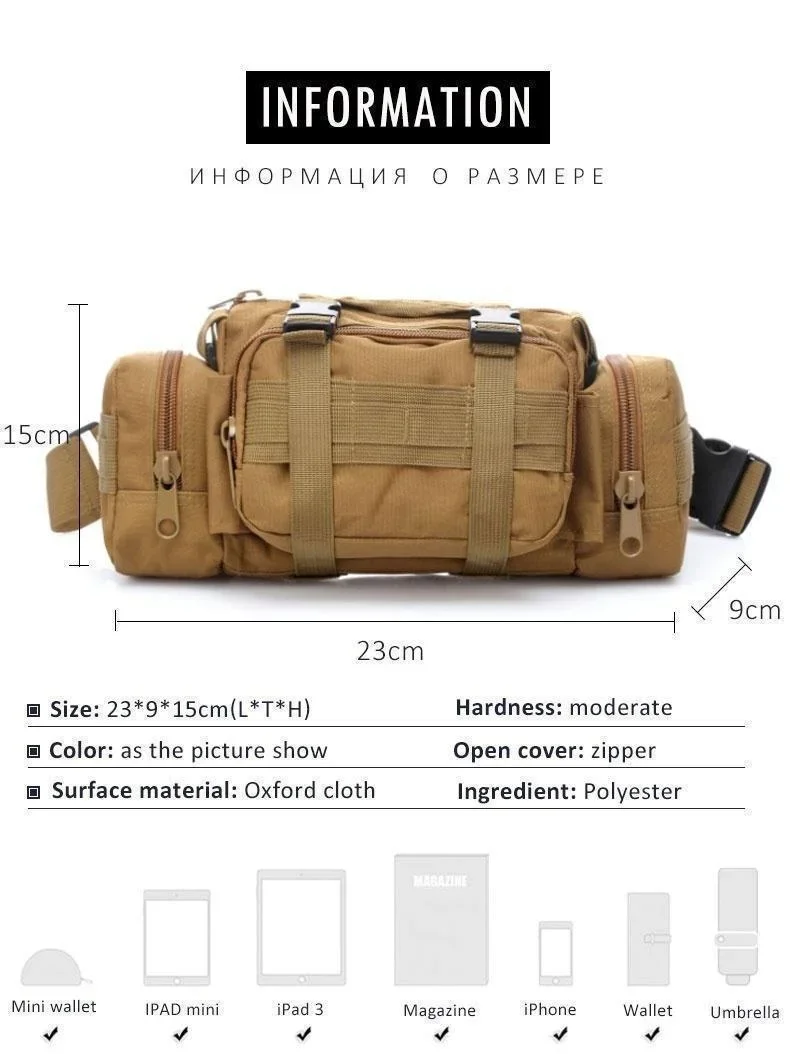 Sac de taille polochon Molle étanche, sac pour appareil photo, pochette utilitaire EDC, bandoulière avec bandoulière, transport à main