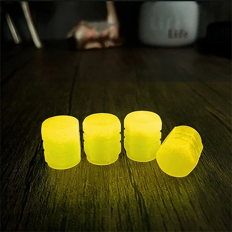 Automobile Tire Valve Cap Fluorescent Yellow Night Glowing Car Motorcycle Wheel Styling Tyre Hub Universal Auto Accessories