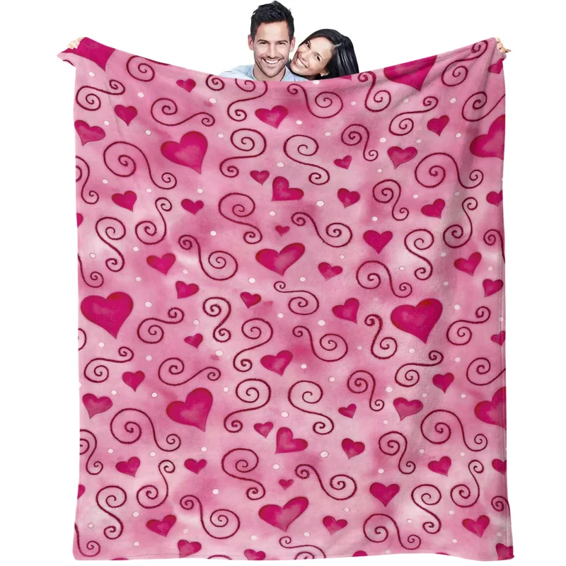 Pink Purple Gradient Heart Blanket Flannel Blanket Throw Warm Gift Blanket HD Art Print Cozy Sofa Bedroom Leisure Cover