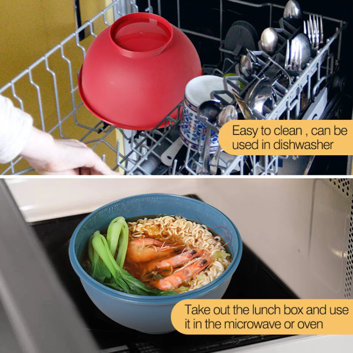 Portable Salad Noodle Soup Bowl Leak-Proof Lunch Box with Arched Handle & Vent Valve Microwave Safe Bowl For Home Office School view 6