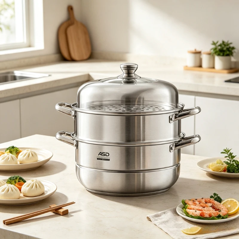 30cm 3 Tier 304 Stainless Steel Steamer Pot Large Capacity Soup Stockpot with Glass Lid for Gas Stove Family Meal Prep 찜솥