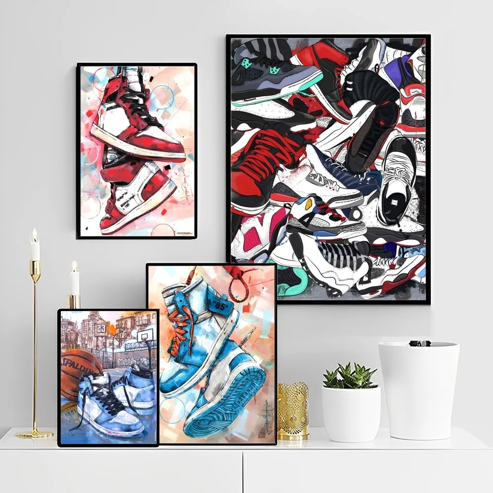 Graffiti Sneakers Wall Art Poster Sticky HD Quality Wall Art, carteles Retro Para el hogar, decoración de habitación Kawaii