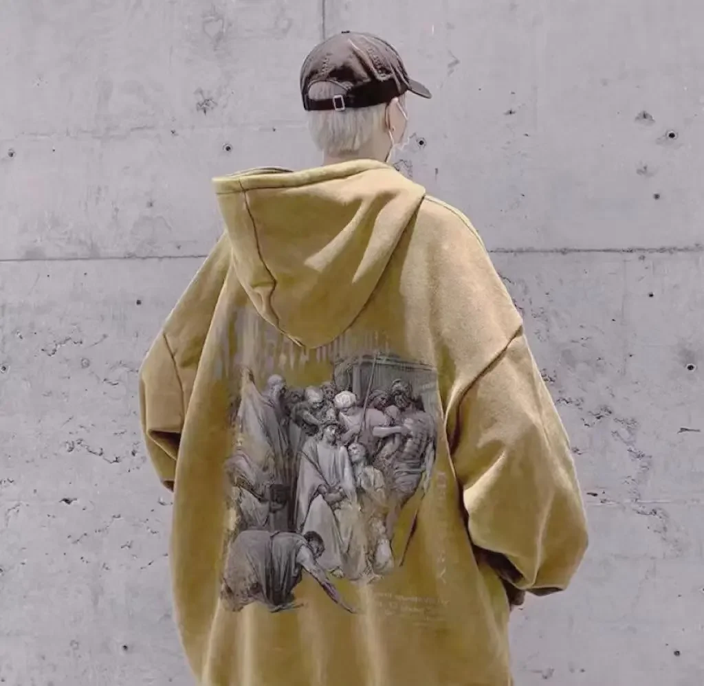 American Retro Gothic Hoodie for Men Autumn Winter Oversized Baggy Men's Hoodies Sweatshirt Y2k Hip Hop Streetwear Men Clothing