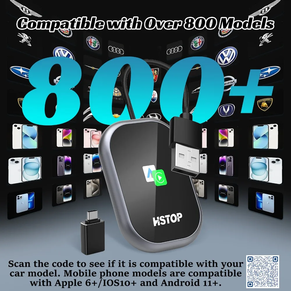 Adaptador carplay sem fio converte com fio para dongle carplay sem fio para ios e android plug play conexão automática zero latência se encaixa