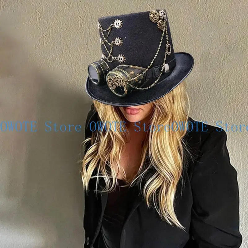 A52E Dames Steampunk tophoed met Goggles Halloween Hat Show Unisex Jazzs