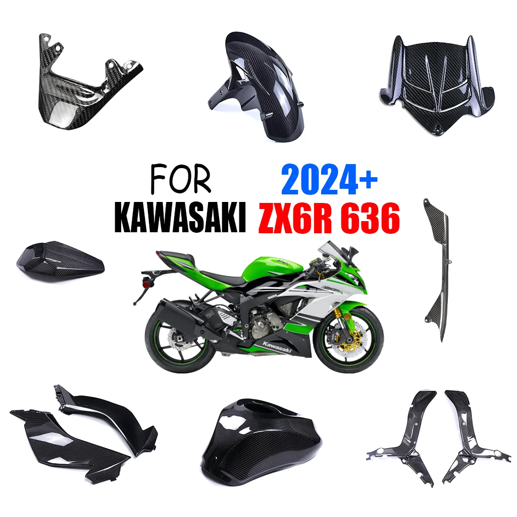 

3K Dry Carbon Fiber Motorcycle Accessories Fuel Tank Fender Side Panel Frame Cover Fairing Kit For KAWASAKI ZX6R 636 2024 2025