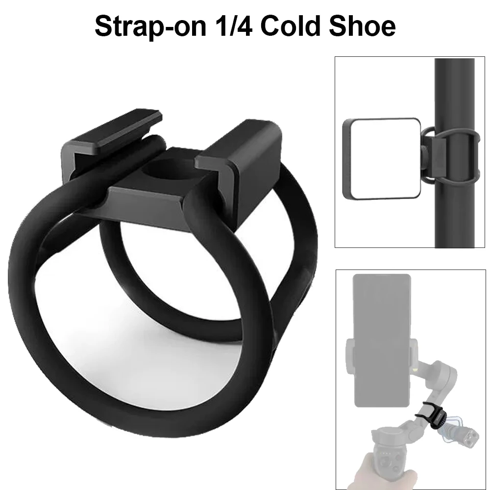 

Strap-on 1/4 Cold Shoe Mount Adapter with Rubber Straps for Camera Cage Flash LED Light Microphone Handheld Gimbal Stabilizer