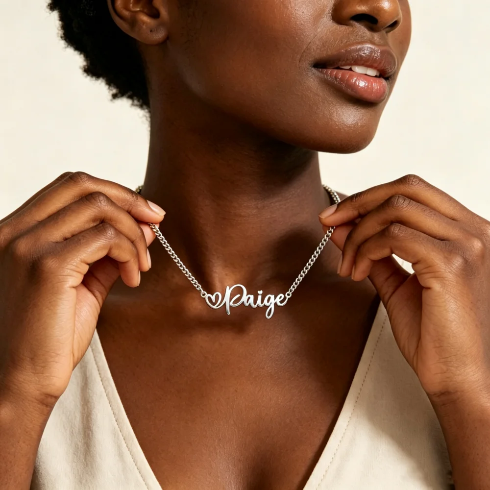 Custom Cursive Name Tiny Heart Necklace Women Gift Dainty Jewelry Stainless Steel Personalized Script Nameplate Pendant Necklace