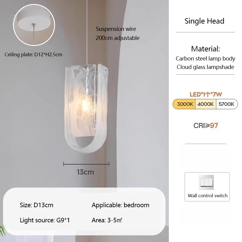 Cloud Ribbon Glazen Kroonluchters led wit Gebogen licht Luxe Designer Licht voor Villa Living Eetkamer Slaapkamer eetkamer Lamp