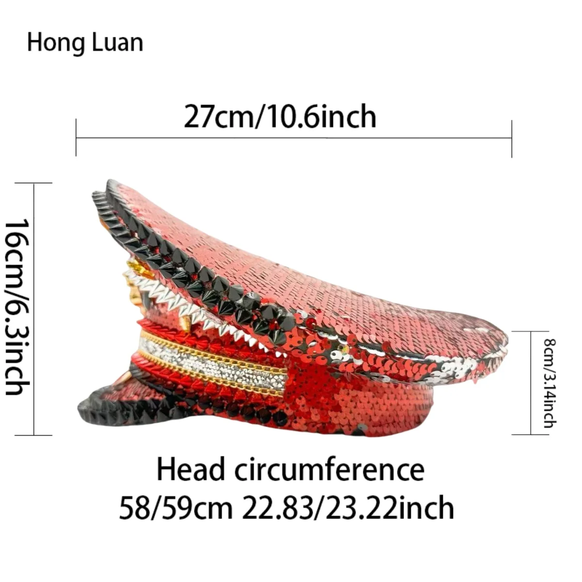 หมวกแฟนซีงานเทศกาลดนตรีหงหลวน หมวกกัปตันประดับเพชรสำหรับงานคาร์นิวัล ผู้หญิง คอสเพลย์ เครื่องประดับสำหรับผู้หญิง