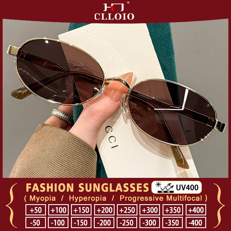 

CLLOIO Women Vintage Oval Frame Myopia Sunglasses Fashion Prescription Eyewear For Summer Beach Travel Driving Shopping Vacation