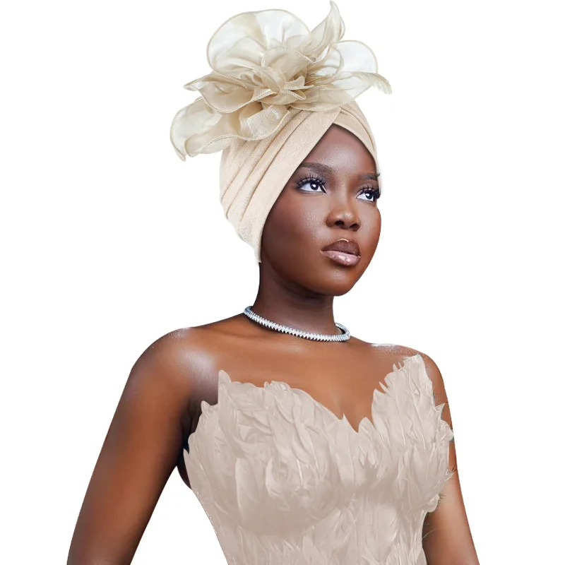 

Indian Women Big Flower Turban Hat Muslim Hijab Caps Head Wrap Ladies Bandana Chemo Cap Bonnet African Female Hat Headgear Mujer