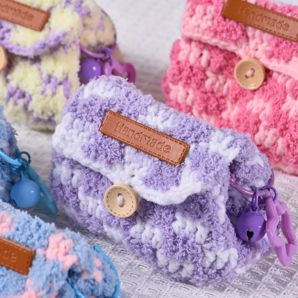 Cute Headset Cover Earphone Knitted Bag Handmade Plush Knit Plush Handbag Earphone Case Knitted Soft Mini Headphone Bag Coin Bag