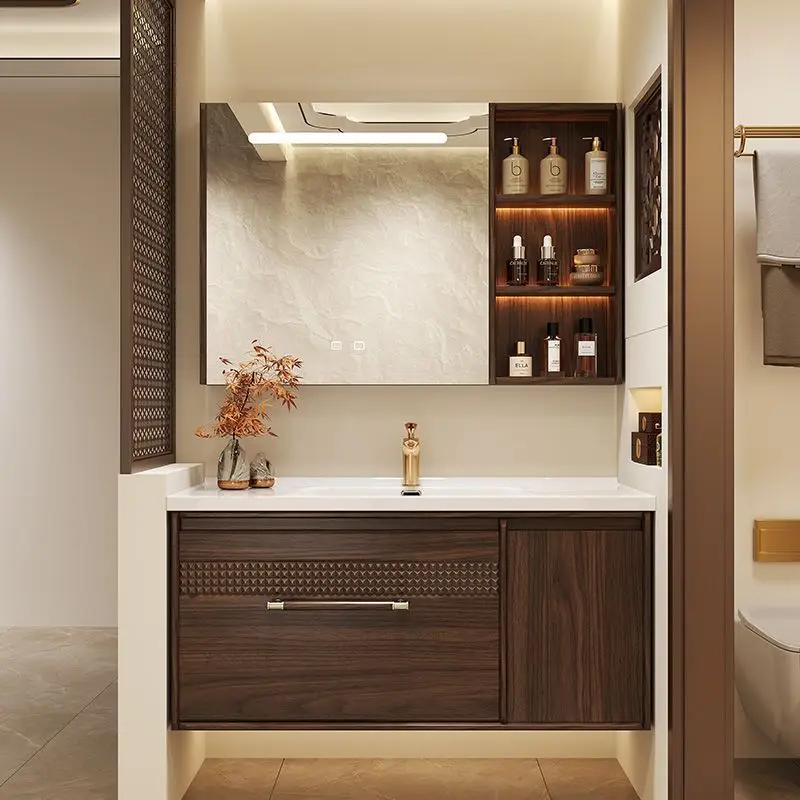 خزانة حمام حديثة صينية جديدة، حوض سيراميك مزيج من خشب الأبنوس، حمام ذكي، حوض غسيل يدوي، مغسلة #1