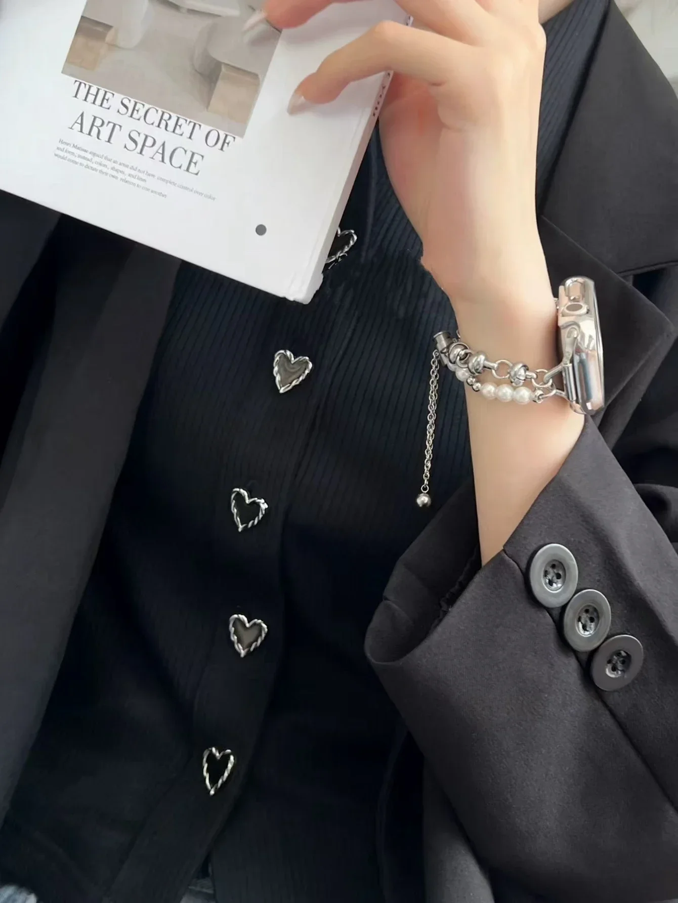 Новый ремешок с блестящими бусинами и металлическими звеньями для Apple Watch, женский ремешок 38 мм, 40 мм, 41 мм, 42 мм, 44 мм, 45 мм, 46 мм, 49 мм