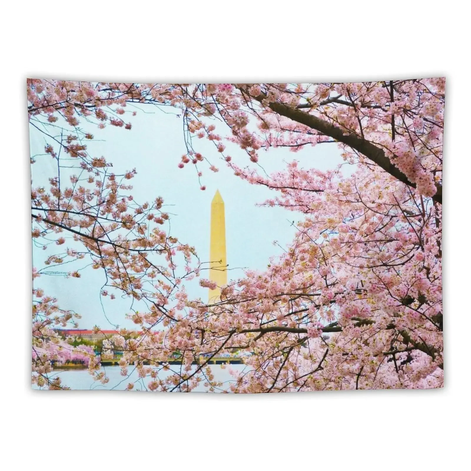 Cherry Blossoms and Washington DC Monument Tapestry House Decorations Room Aesthetic Decoration Bedroom Tapestry