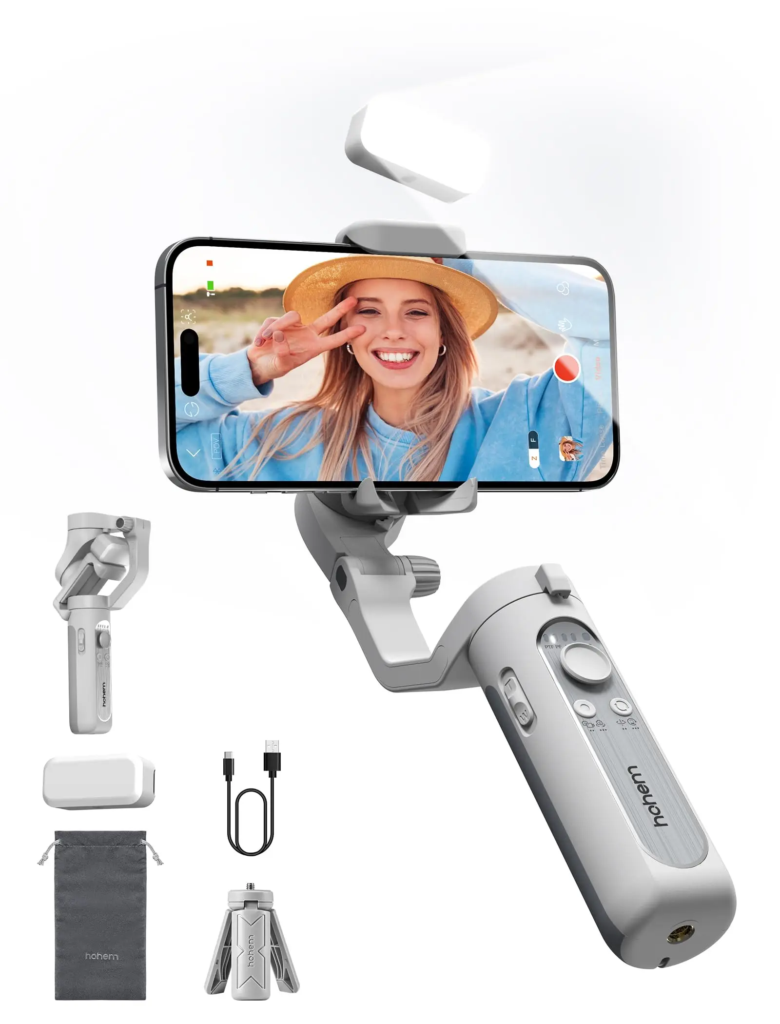 Hohem iSteady XE 3-Axis Handheld Gimbal Stabilizer for Smartphone with Fill Light for iPhone Android Face Tracking Tiktok Vlog