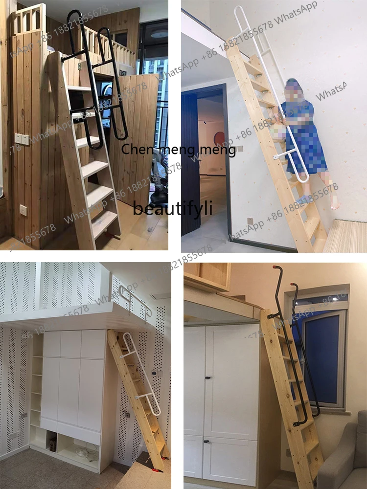 X Solid Wood Loft Stairs Overall Wooden Ladder Household Ladder Climbing Ladder Engineering Straight