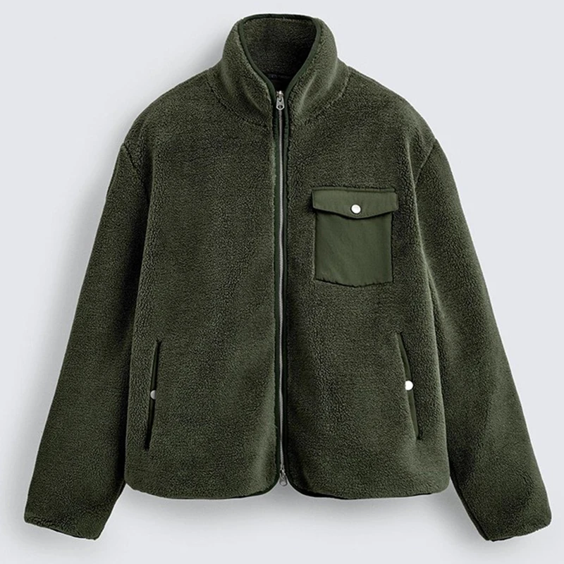 

New Men's Autumn Winter Composite Wool Effect Jacket Fleece Stand up Collar Jacket