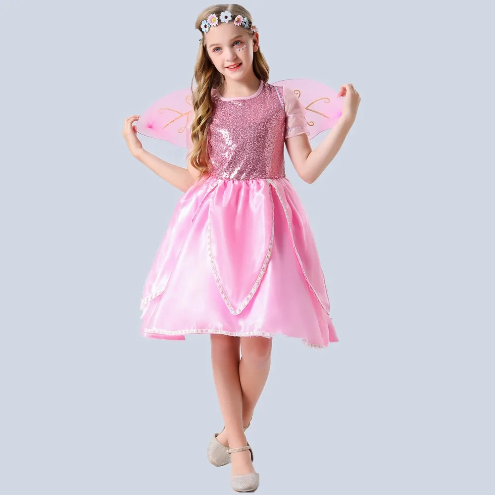 Christmas Girls Butterfly Flower Fairy Tinkerbell Cosplay Dress Halloween Stage Performance Forest Elf Princess Kids Fancy Costu