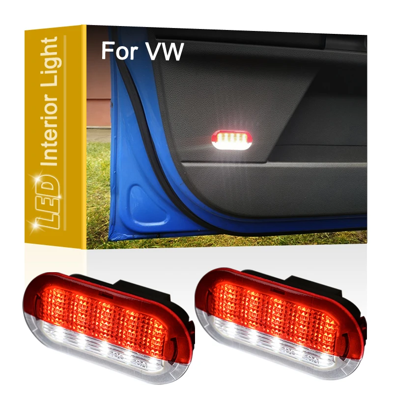 12V White+Red LED Under Door Courtesy Footwell Light Assembly For VW Golf 3/4 Beetle Jetta Bora Polo Sharan Vento Touran