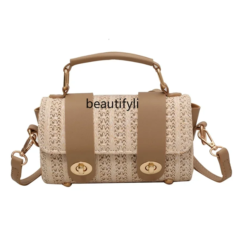 

zq Woven Straw Woven Bag Women's Special-Interest Design High-Grade Messenger Bag Hand Holding Pillow Bag