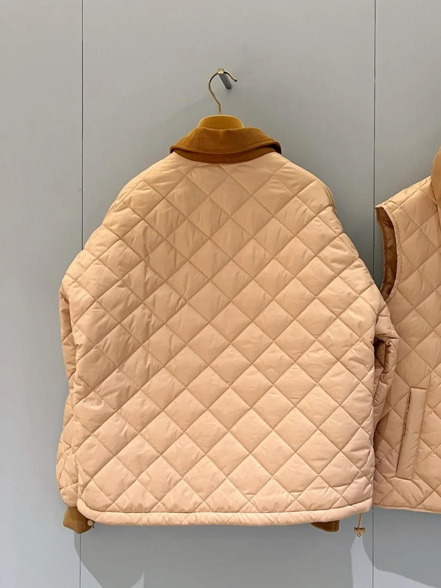 Quilted Cotton Jacket for Women, Corduroy Collar, Soft Matte Fabric, Casual Versatile Fashion, Fall and Winter, New Trend, 2024