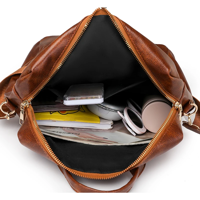 حقيبة ظهر نسائية عصرية من البولي يوريثان بسيطة بلون سادة وقابلة للتحويل للسفر مع حقيبة كتف كاجوال متعددة الاستخدامات بسعة كبيرة