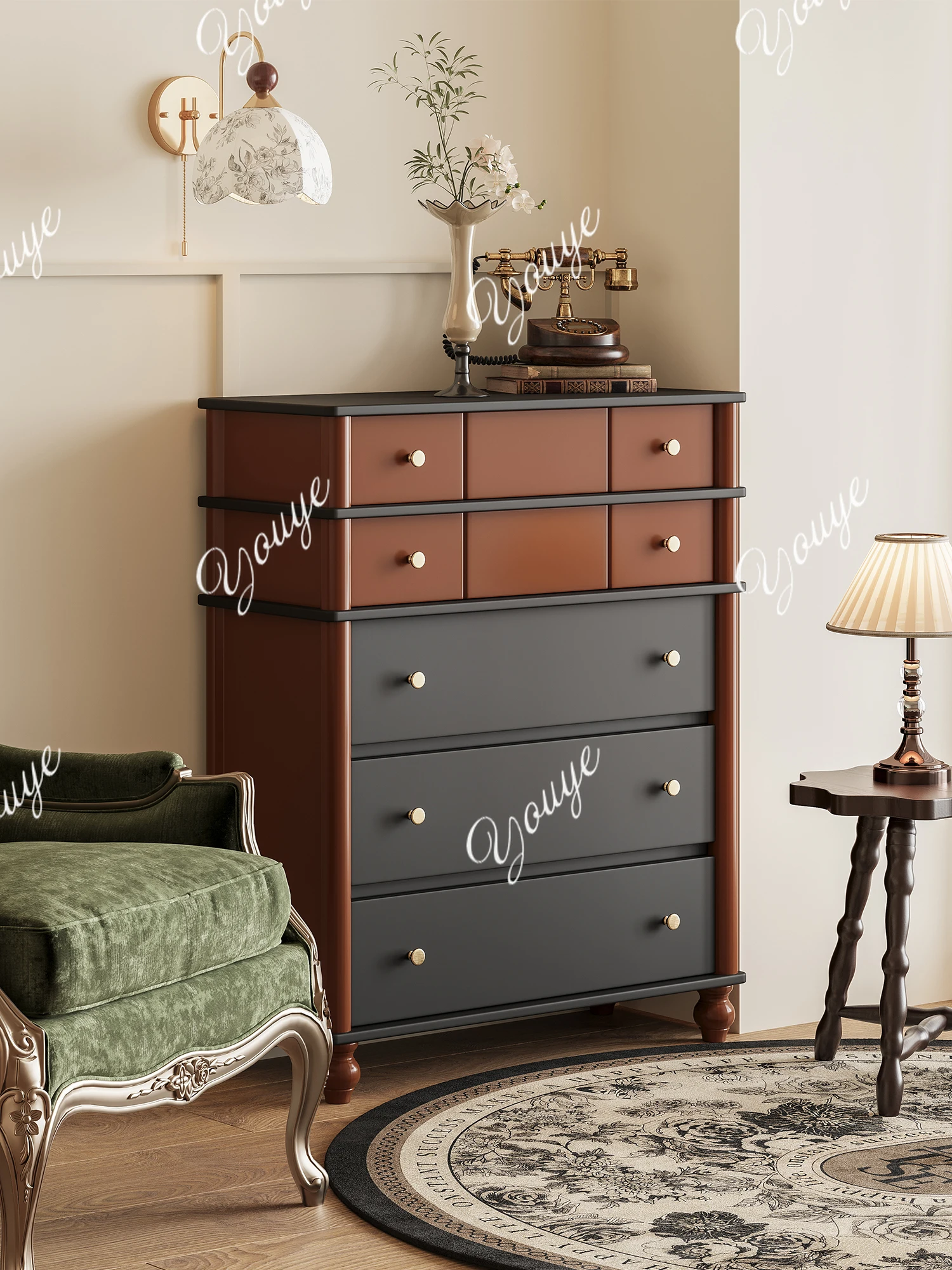 Medieval retro seven-chest cabinet American style home locker living room bedroom wall cabinet
