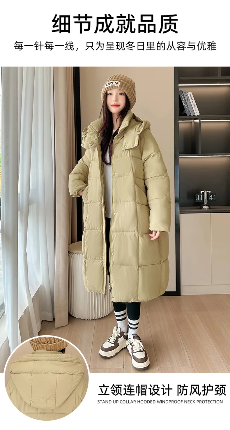 Winter Warmth Women's Mid-Length Down Cotton Jacket Over-the-Knee Parkas New Loose Quilted Coat Thickened Outerwear Trendy Tops