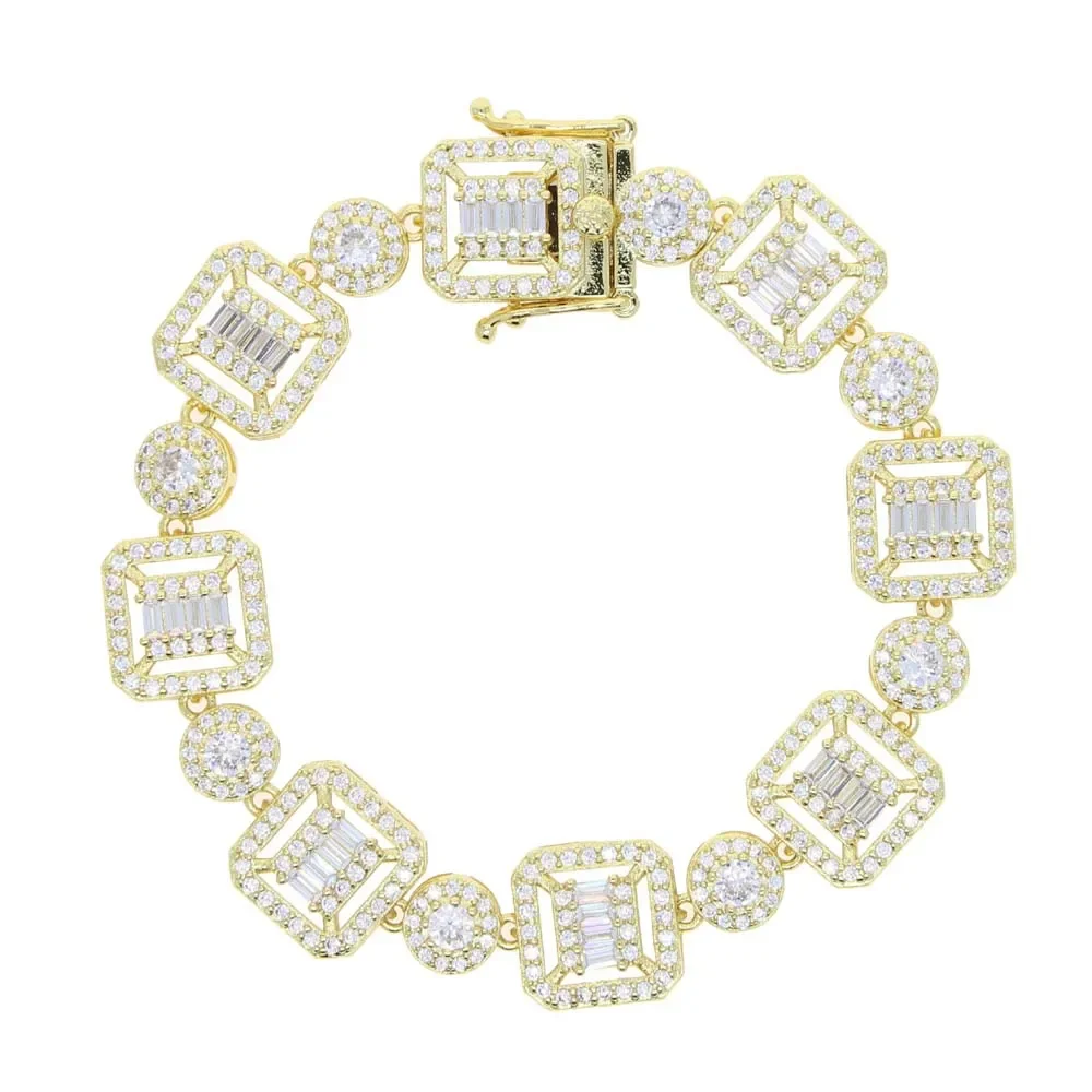 2026 Hip Hop Paved Square CZ Cluster Bling Iced Out 13mm Tennis Link Chain Bracelets for Men Women Rapper Jewelry