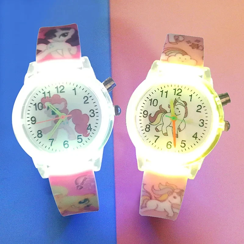 Flash Light Children Watches Cute Cartoon Unicorn Luminous Toy Kids Quartz Watch for Boys and Girls Birthday Gifts Clock