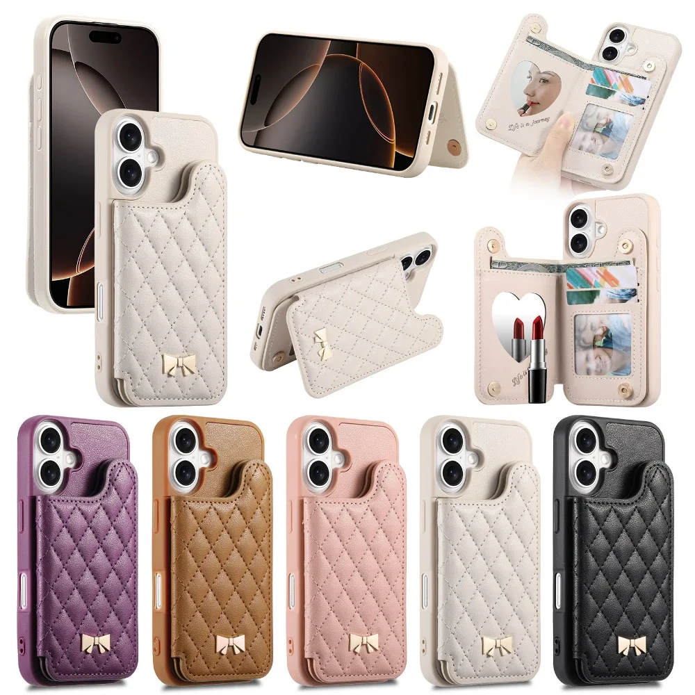 

Solid Color Leather Phone Cover for iPhone 17 Air 16e 15 14 Plus 13 12 Pro Max Back Magnetic Flip Wallet Card Case