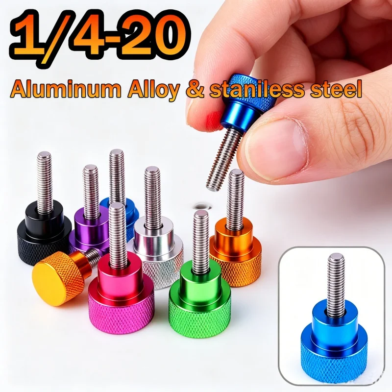 1Pcs UNC 1/4-20 Thread Aluminum High Step Thumb Screws 14x9mm Knurled Head Hand Tighten Screw Stainless Steel Thread 6-100mm