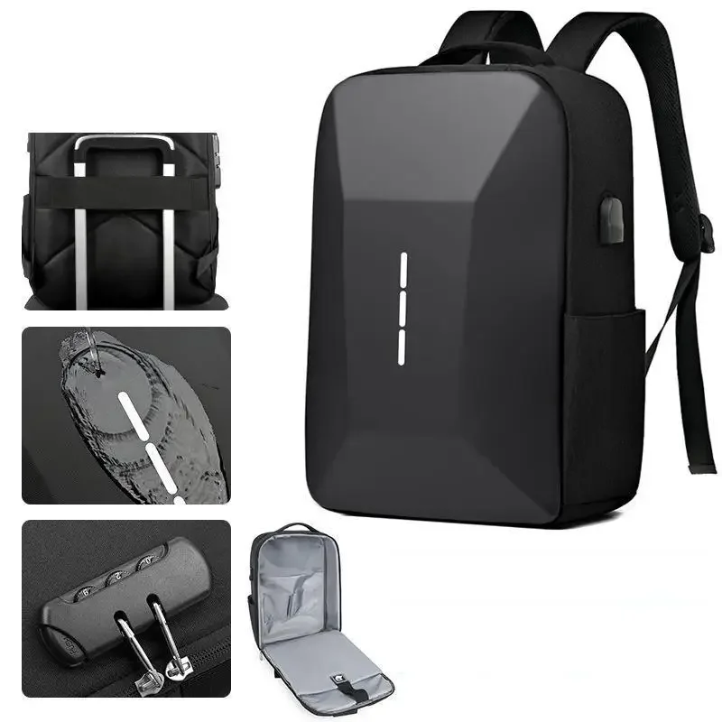 Hardshell Large Capacity Men’s Backpack Casual Lightweight Password Lock Waterproof Travel Bag 15.6-inch Anti-theft Laptop Bag