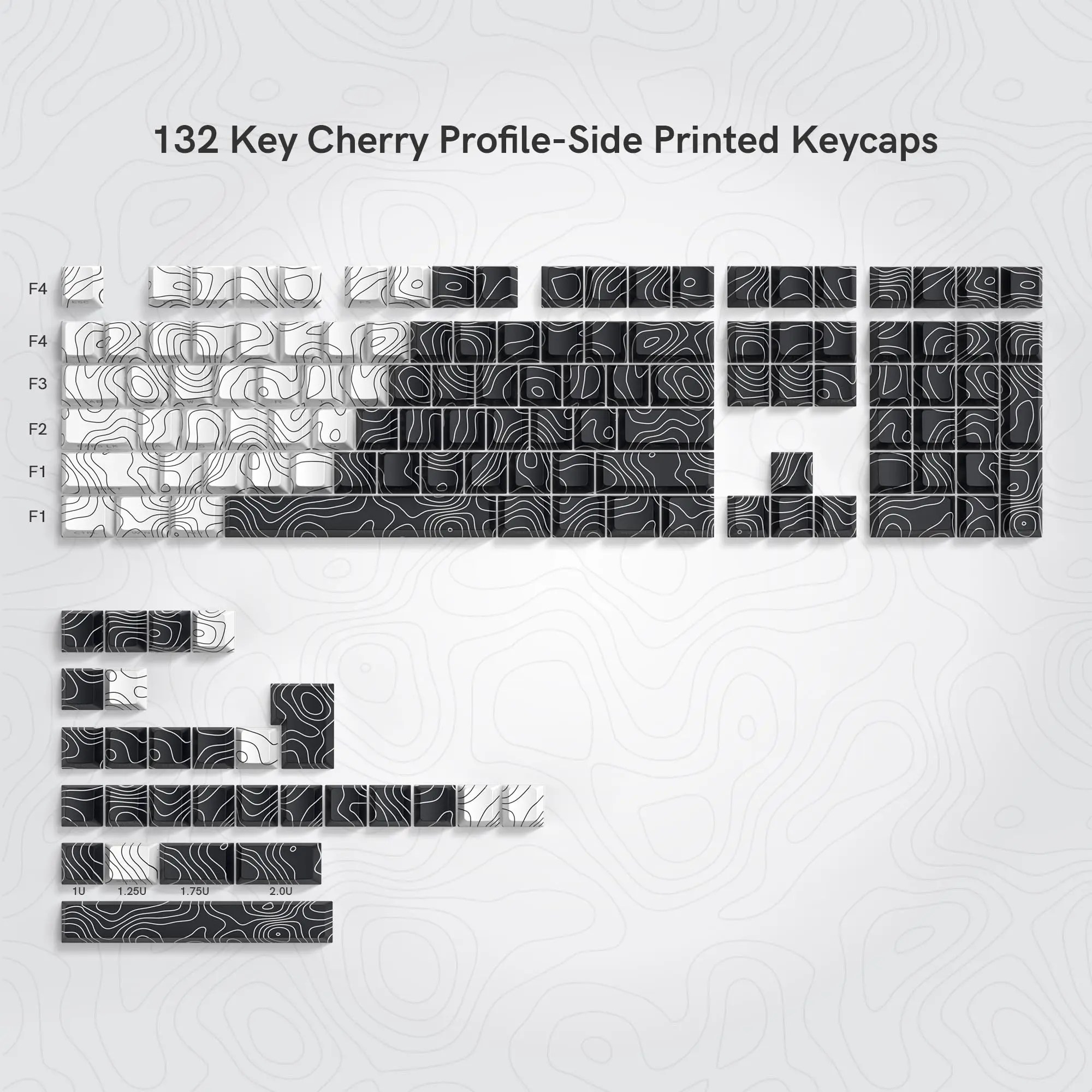 Imagem -04 - Lado Topográfico Impressão Brilhar Através de Keycap Cereja Perfil Sub Corante Apto para Interruptores mx Teclado Mecânico Tecla 132 Branco e Preto