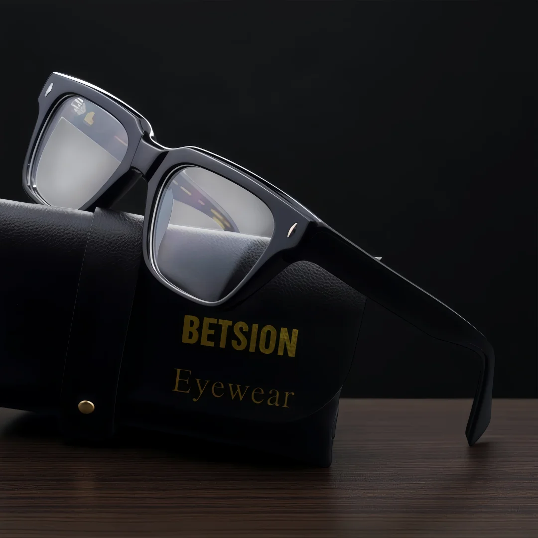 

BETSION Vintage Thick Square Acetate Eyeglasses Frames 51mm Full Rim Men's Spectacles Frame Fashion Retro Geometric #25162