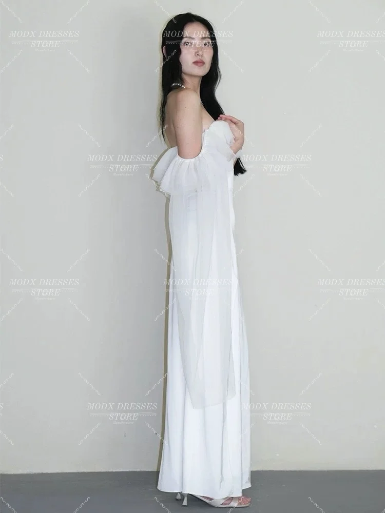 MODX Elegant Off-shoulder High Slit Straight Wedding Dress Satin Bridal Gown Floor Length Customized Vestidos Novias Boda Women