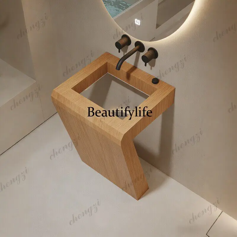 Wood grain rock slab column glass transparent villa outdoor courtyard wash basin wash face pool