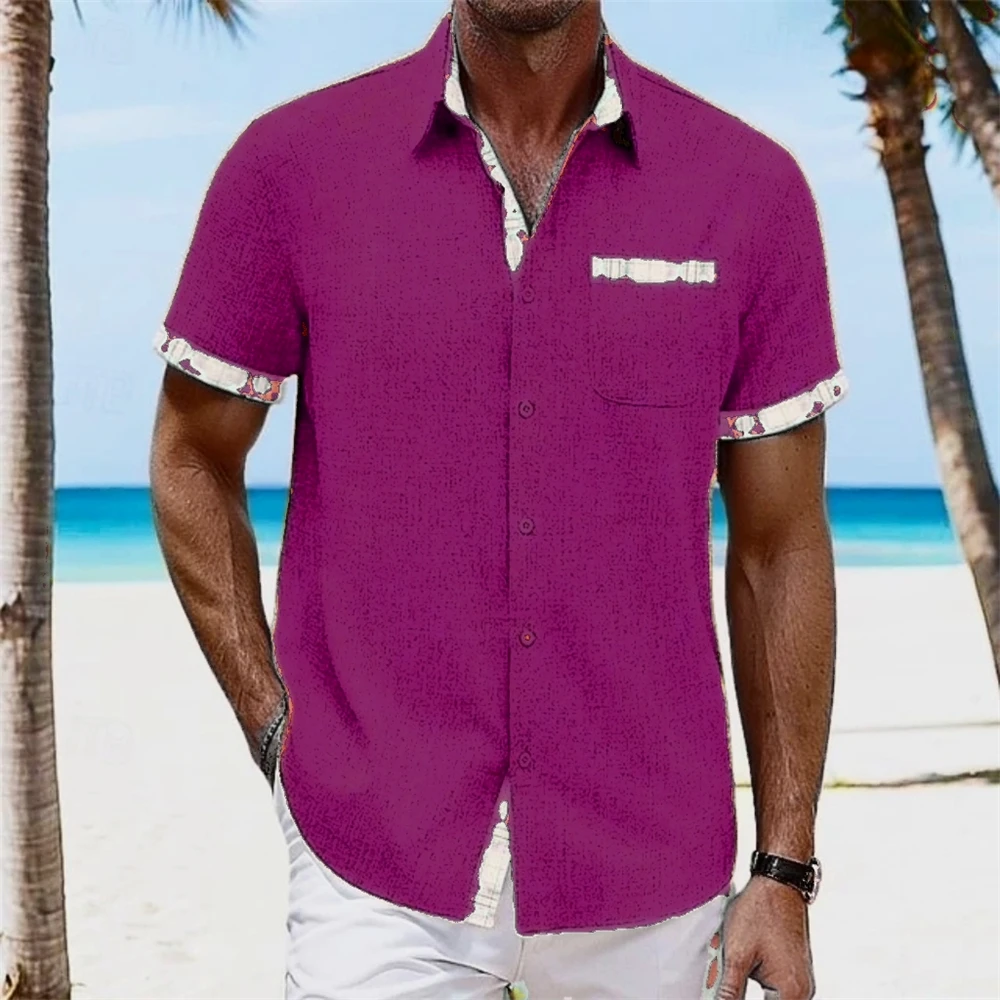 Men\'s Shirt Summer Casual Short Sleeve Plain Collar Linen Summer Spring Hawaiian Resort Clothing 19 Colors XS-6XL