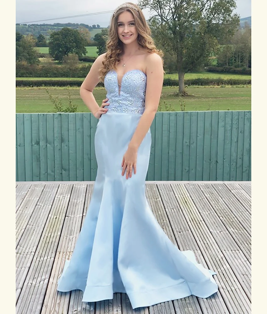 

Customized High Quality Satin Mermaid Crystal Evening Dress Fashion Sweetheart Sleeveless Floor Length Bespoke Occasion Gowns