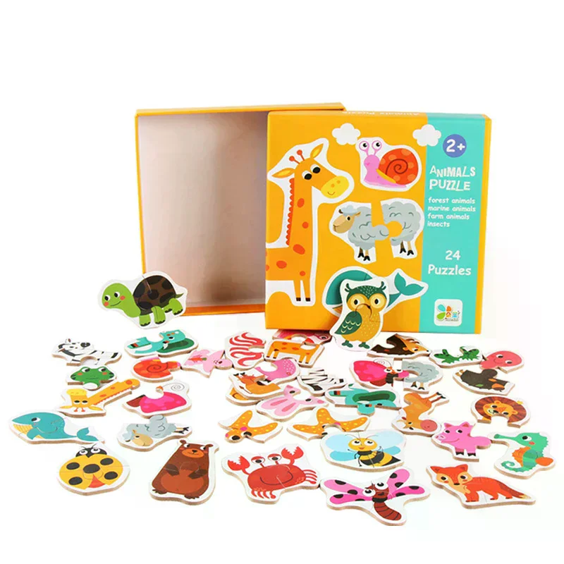 Zabawki dla dzieci, drewniane puzzle, gra edukacyjna, wczesna nauka, poznawcze, zwierzęta, owoce, transport, zabawki edukacyjne