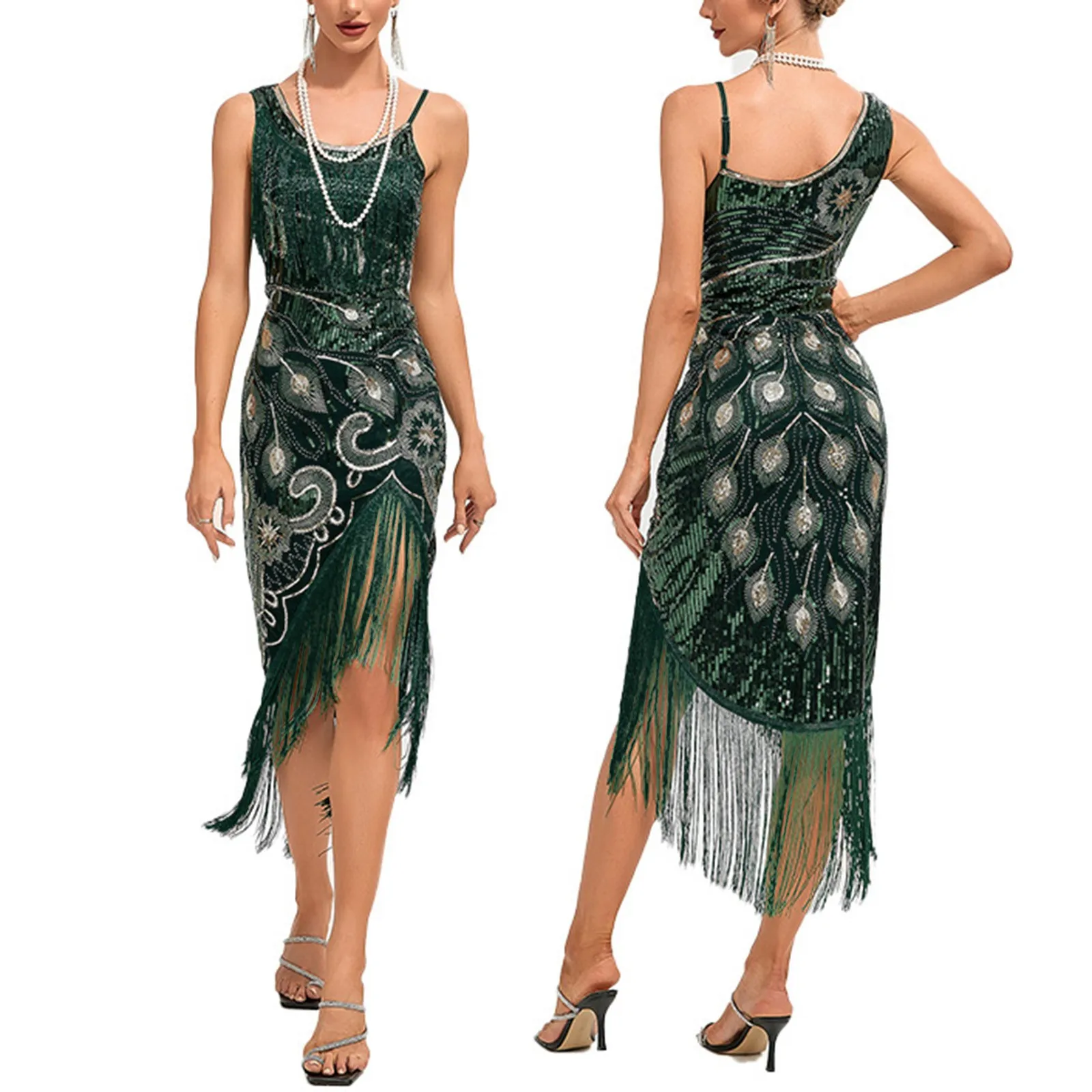 Frauen 1920er Jahre Flapper Kleid Vintage große Gatsby Charleston Party kleid O-Neck Cap Ärmel Pailletten Quaste Cocktail kleider 1920